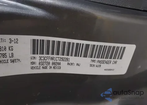 2012 Fiat 500 Pop from USA, damaged, VIN 3C3CFFAR1CT292281